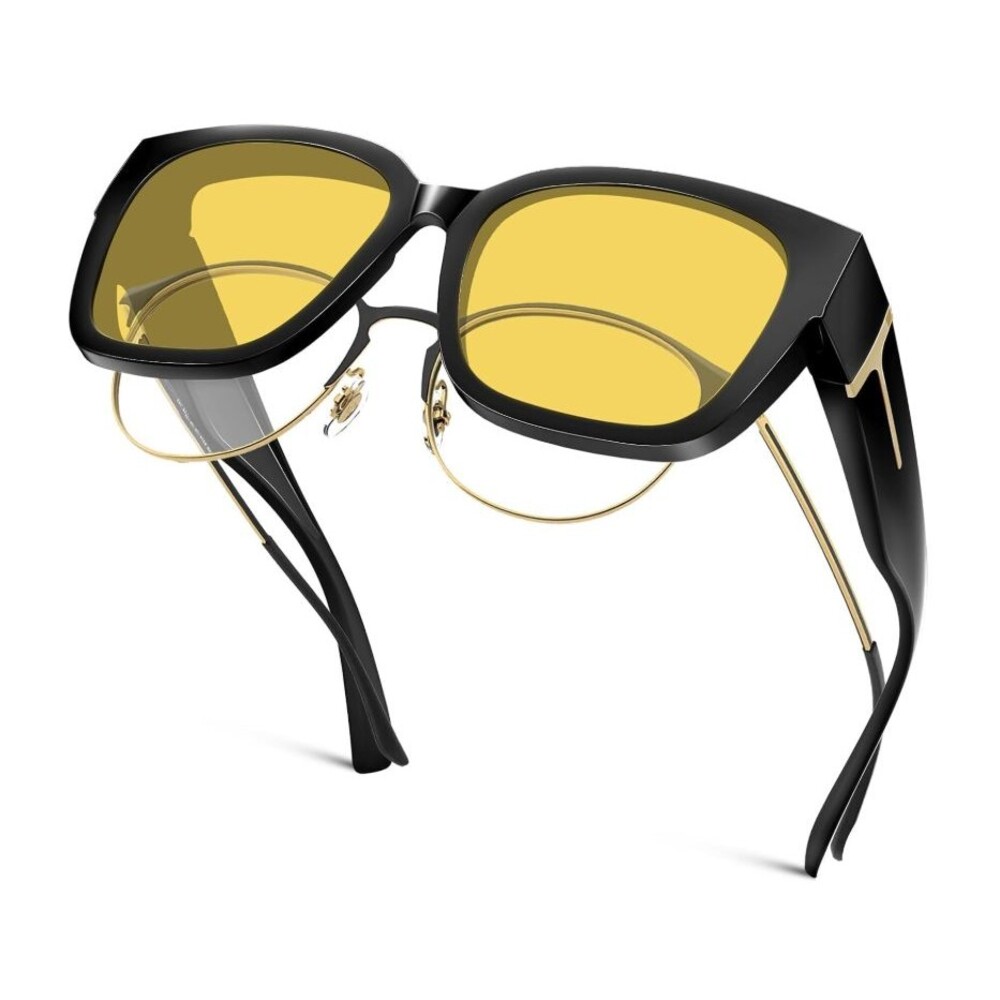 Night Vision Driving Glasses Fit Over Eyeglasses Anti Glare Yellow Lens